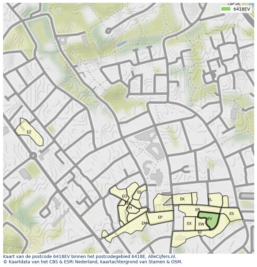 Afbeelding van het postcodegebied 6418 EV op de kaart.