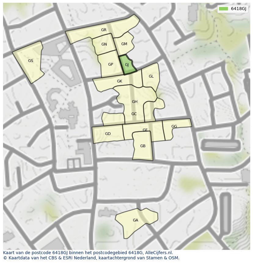 Afbeelding van het postcodegebied 6418 GJ op de kaart.