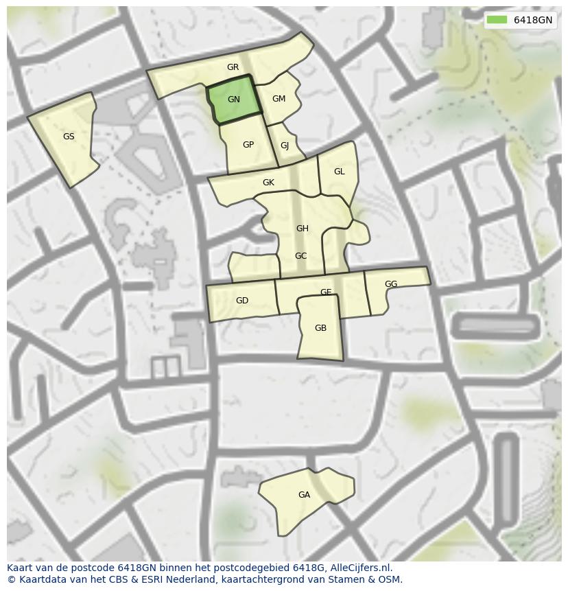 Afbeelding van het postcodegebied 6418 GN op de kaart.