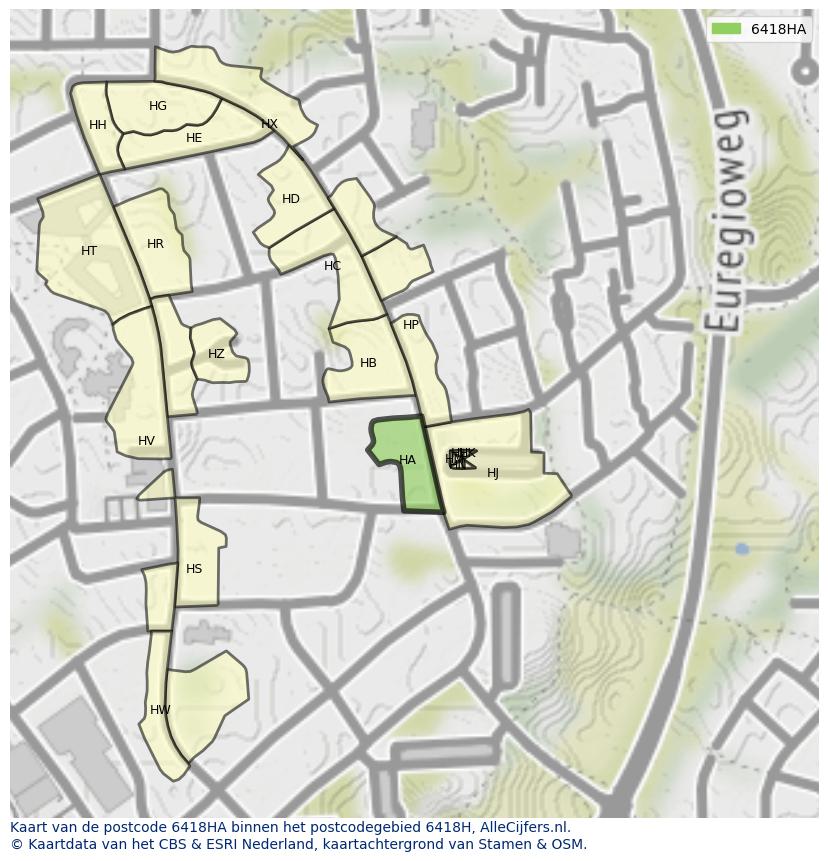 Afbeelding van het postcodegebied 6418 HA op de kaart.