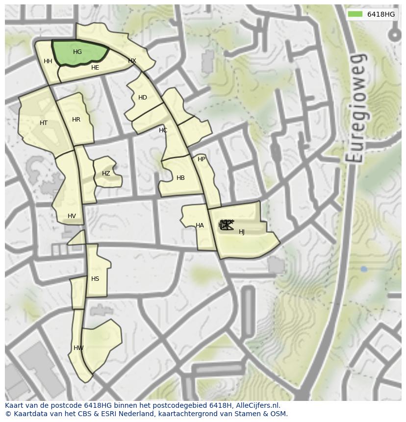 Afbeelding van het postcodegebied 6418 HG op de kaart.