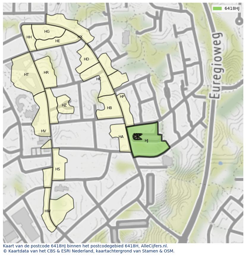 Afbeelding van het postcodegebied 6418 HJ op de kaart.