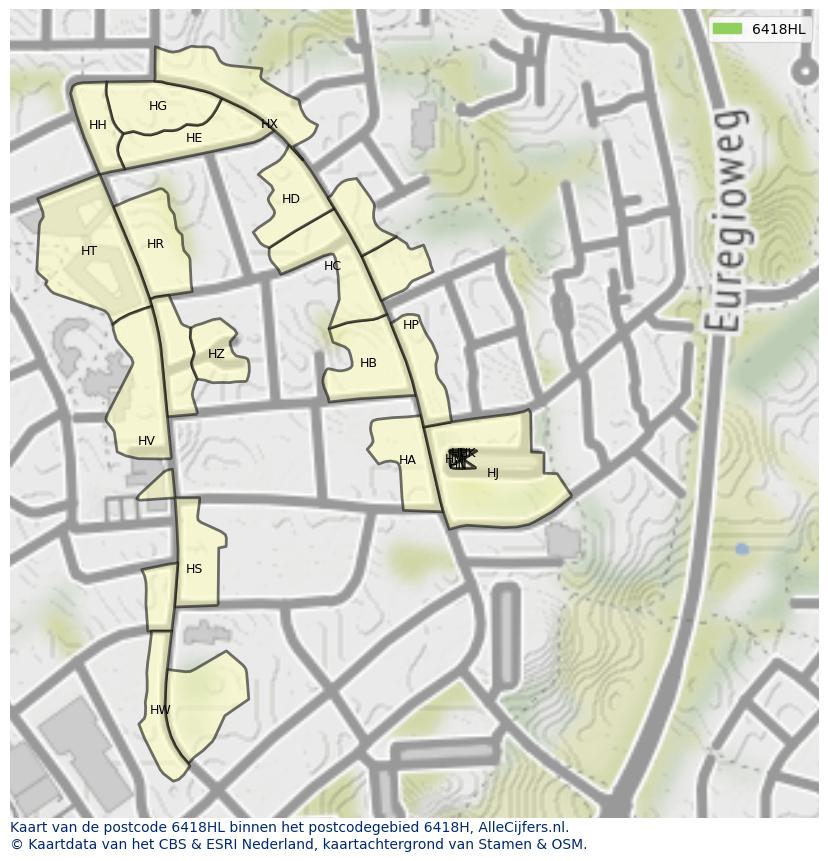 Afbeelding van het postcodegebied 6418 HL op de kaart.