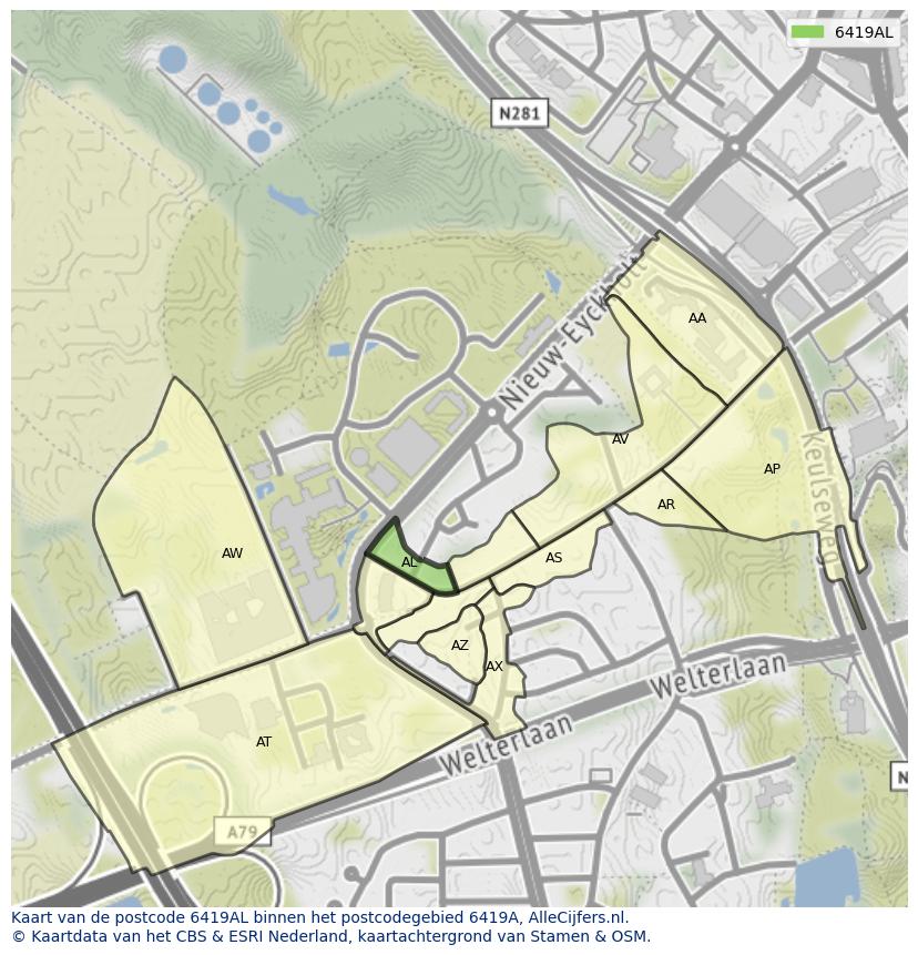 Afbeelding van het postcodegebied 6419 AL op de kaart.