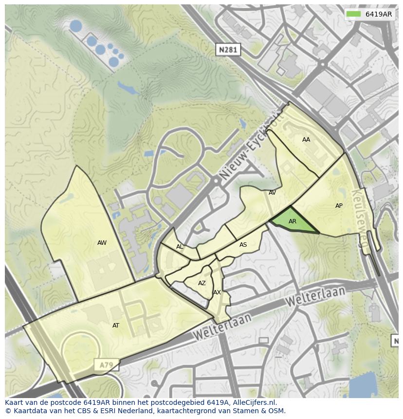 Afbeelding van het postcodegebied 6419 AR op de kaart.