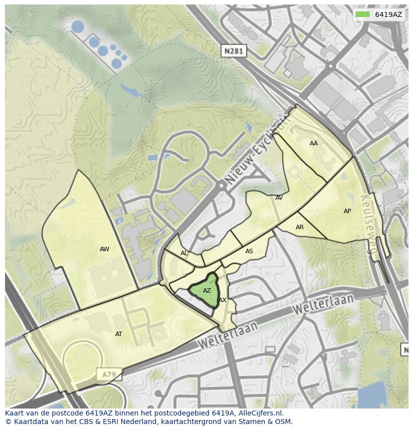 Afbeelding van het postcodegebied 6419 AZ op de kaart.