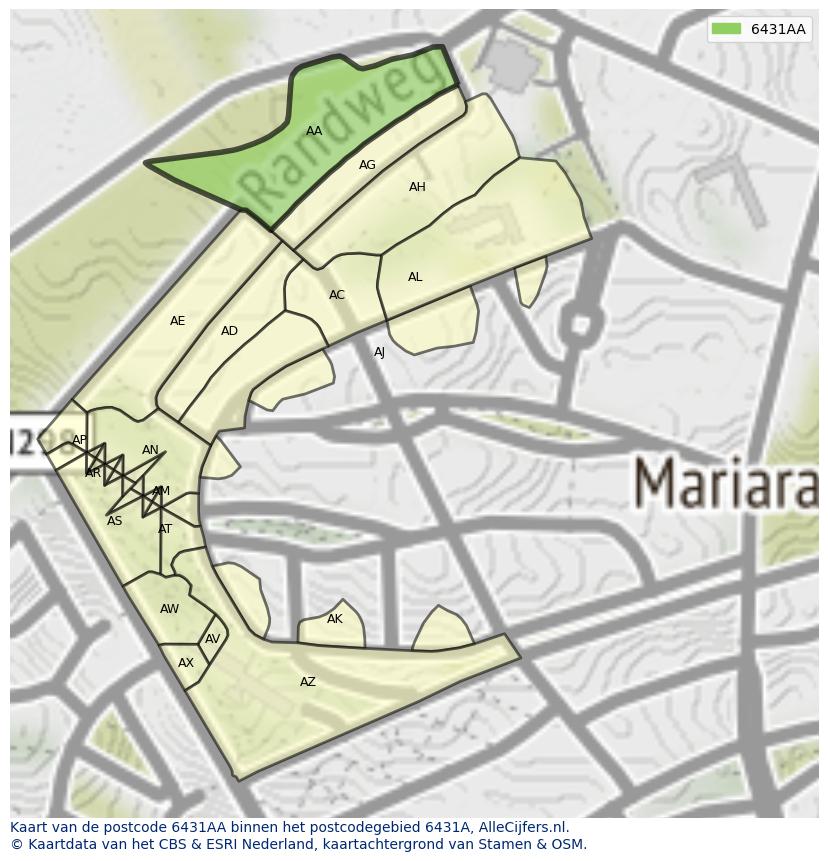 Afbeelding van het postcodegebied 6431 AA op de kaart.