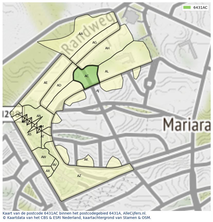 Afbeelding van het postcodegebied 6431 AC op de kaart.