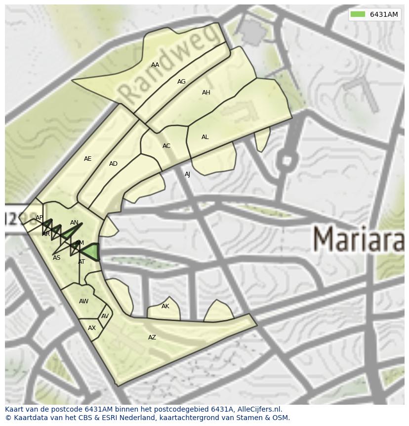 Afbeelding van het postcodegebied 6431 AM op de kaart.