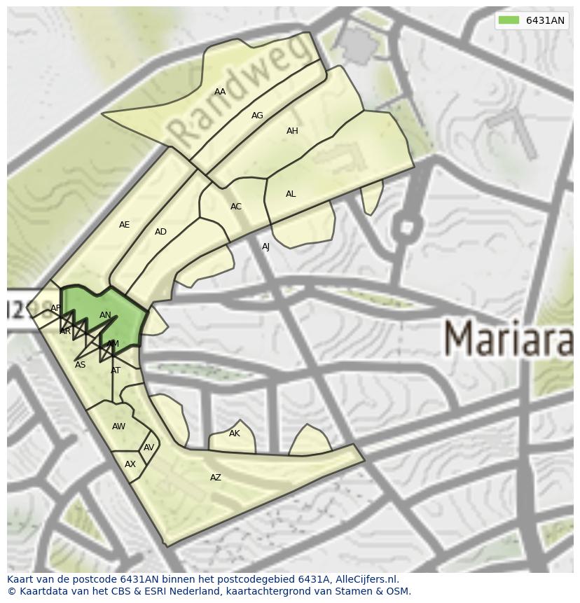 Afbeelding van het postcodegebied 6431 AN op de kaart.