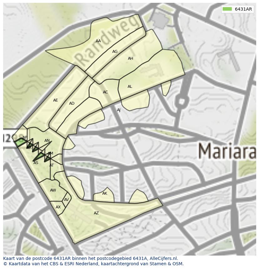 Afbeelding van het postcodegebied 6431 AR op de kaart.