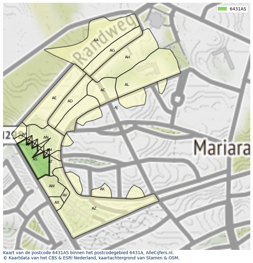 Afbeelding van het postcodegebied 6431 AS op de kaart.