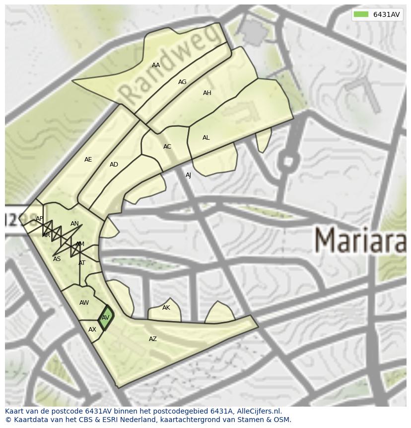 Afbeelding van het postcodegebied 6431 AV op de kaart.