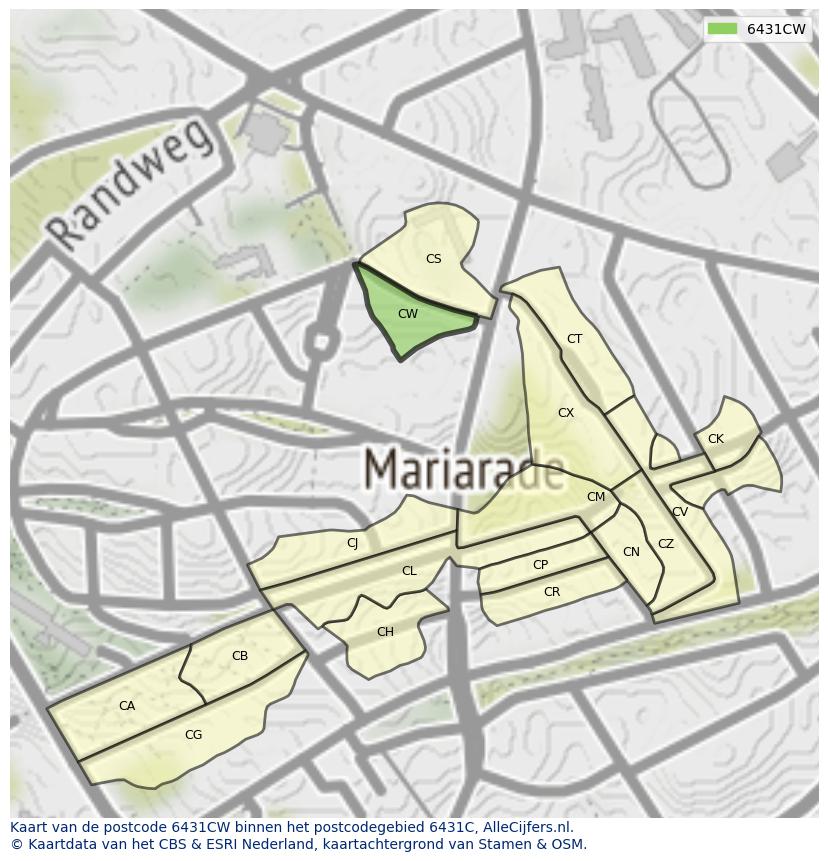 Afbeelding van het postcodegebied 6431 CW op de kaart.