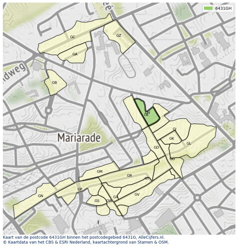 Afbeelding van het postcodegebied 6431 GH op de kaart.