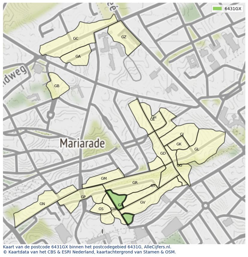 Afbeelding van het postcodegebied 6431 GX op de kaart.