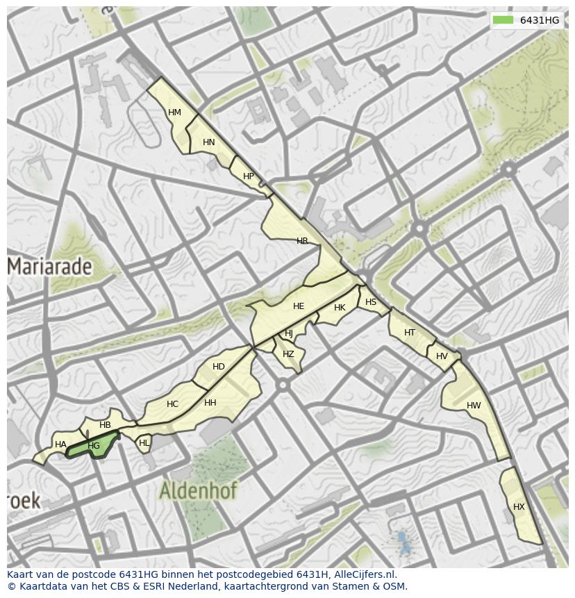 Afbeelding van het postcodegebied 6431 HG op de kaart.