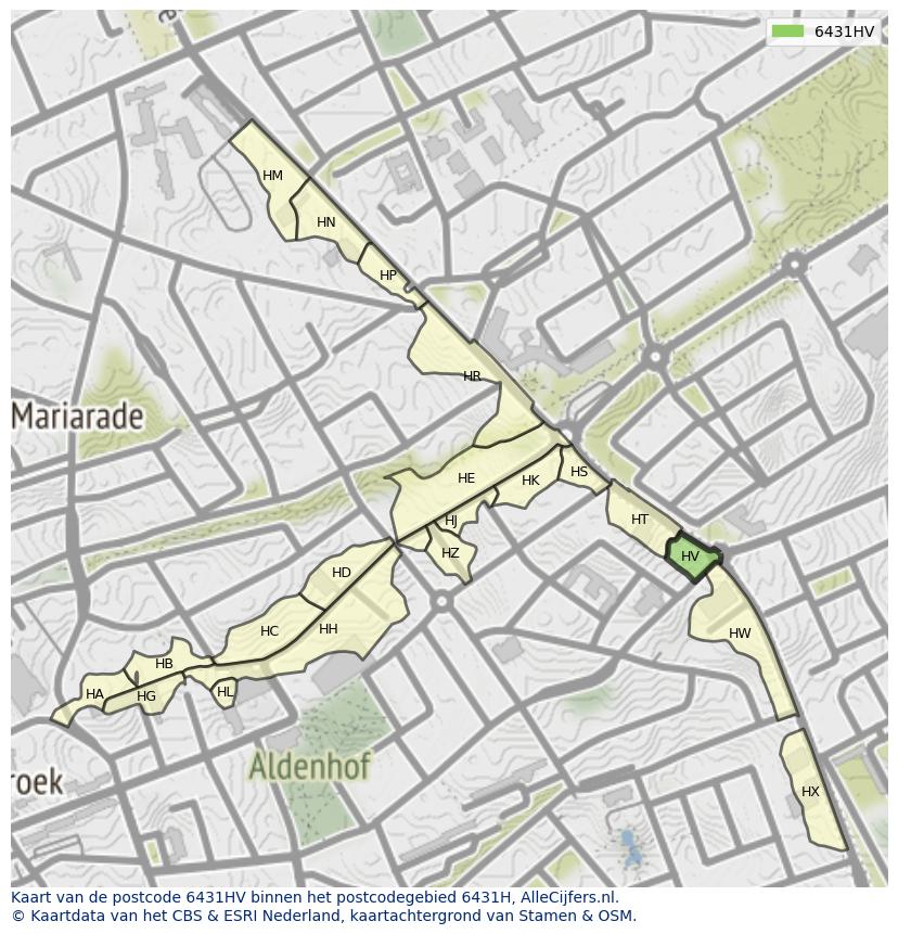 Afbeelding van het postcodegebied 6431 HV op de kaart.
