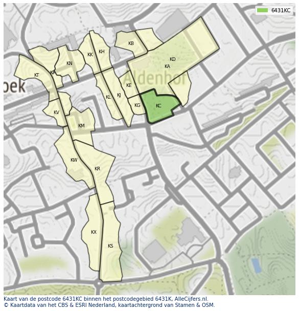 Afbeelding van het postcodegebied 6431 KC op de kaart.