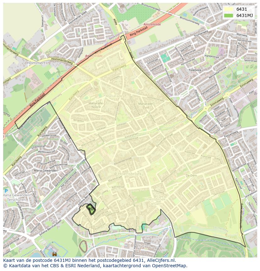 Afbeelding van het postcodegebied 6431 MJ op de kaart.