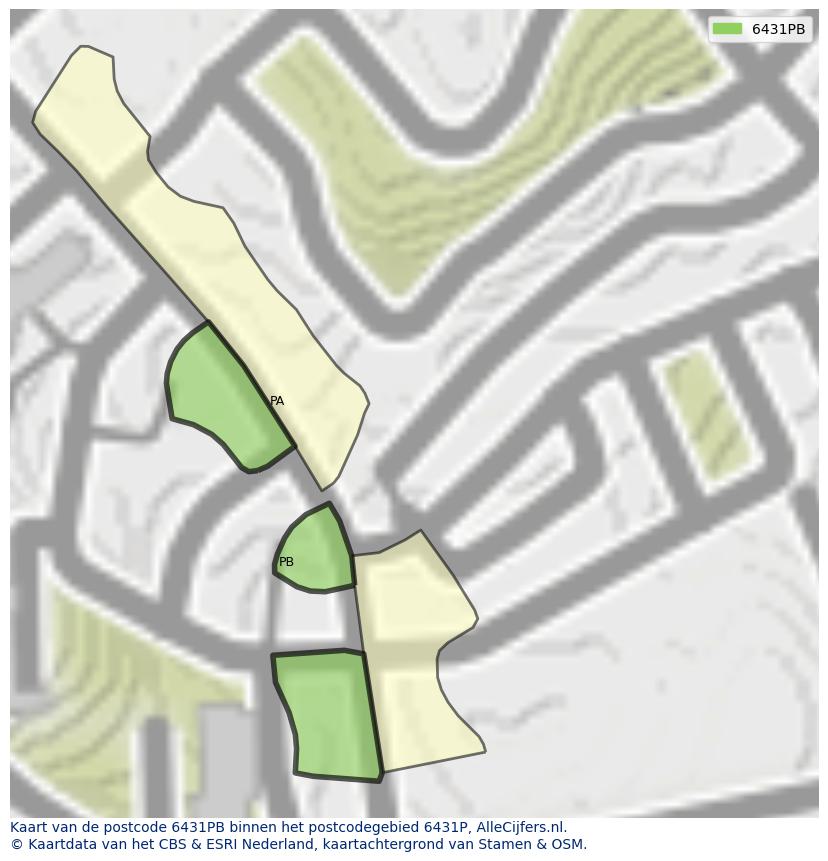 Afbeelding van het postcodegebied 6431 PB op de kaart.