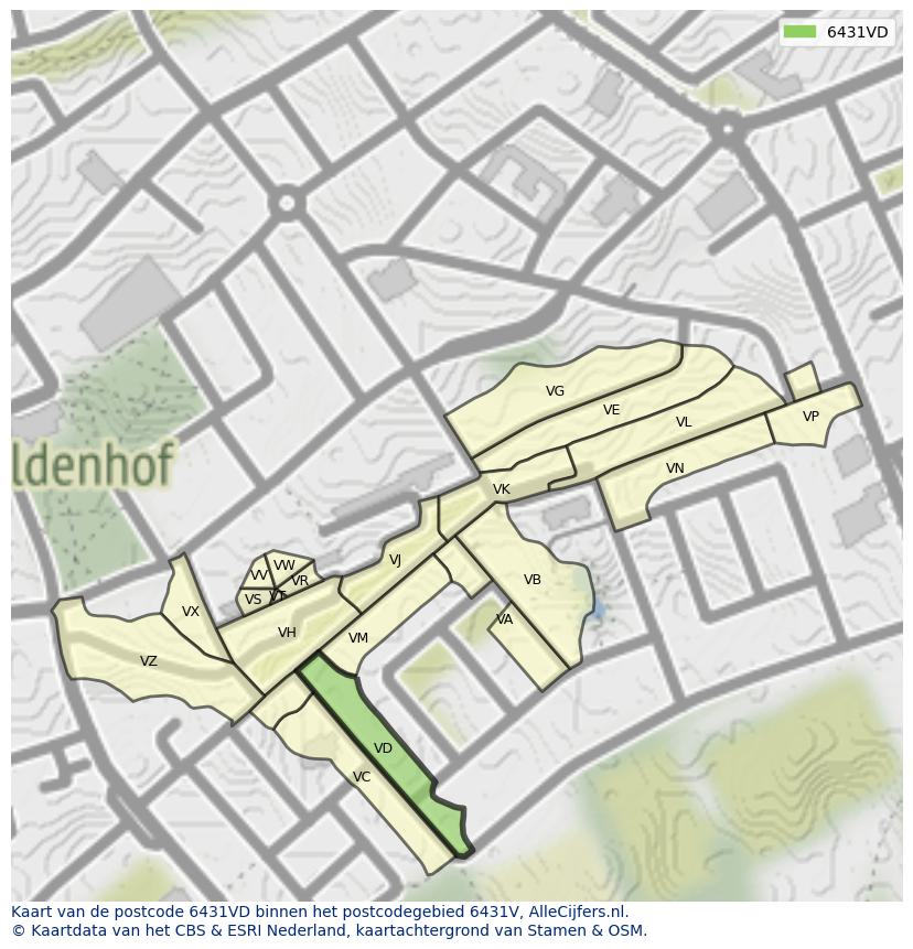 Afbeelding van het postcodegebied 6431 VD op de kaart.