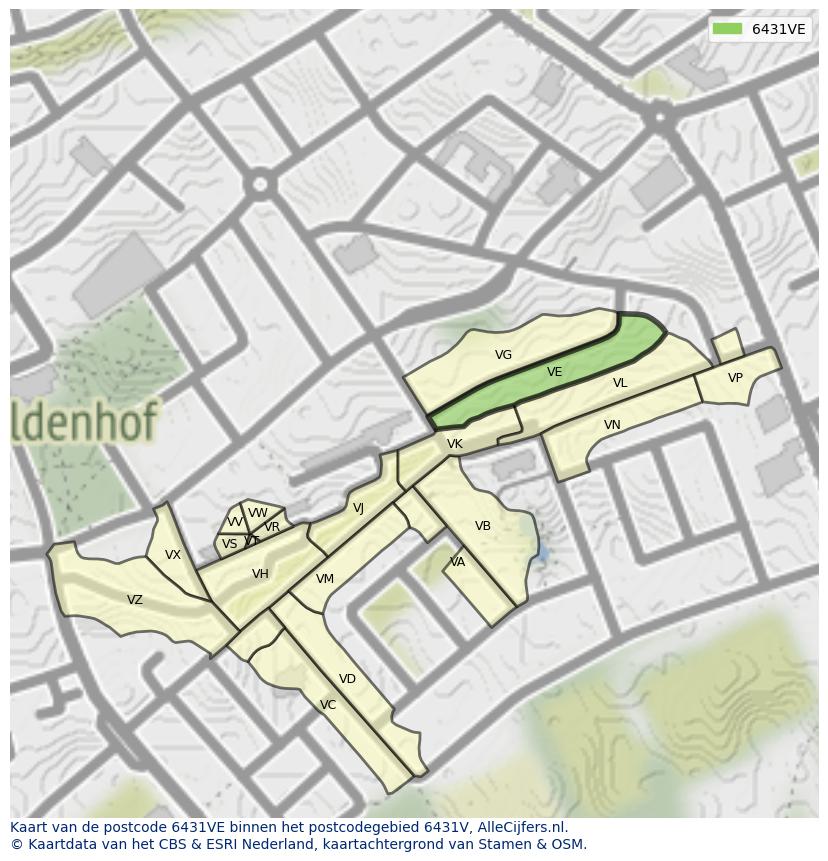 Afbeelding van het postcodegebied 6431 VE op de kaart.
