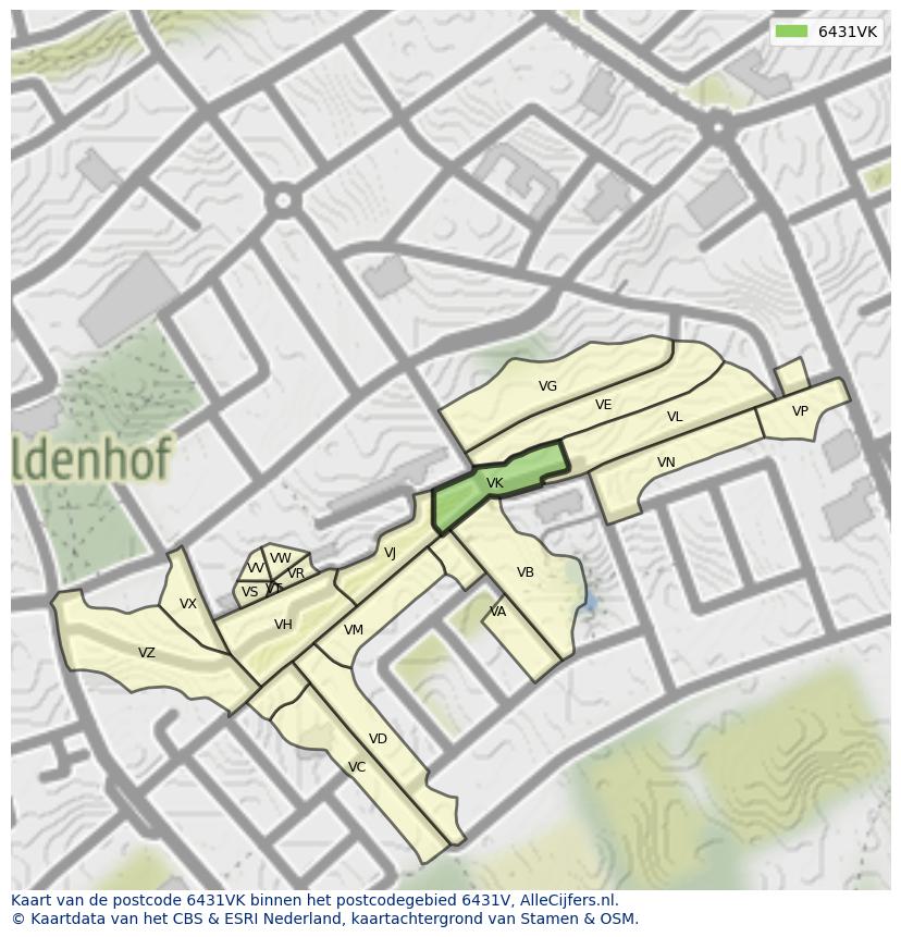 Afbeelding van het postcodegebied 6431 VK op de kaart.