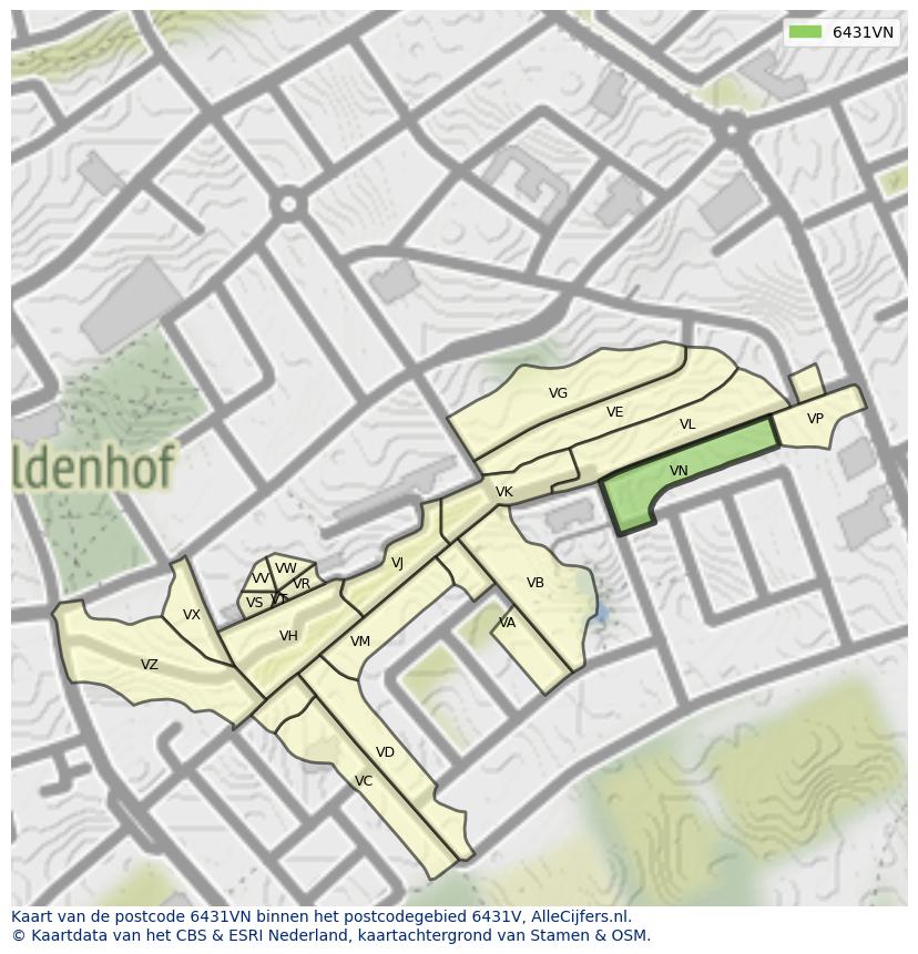 Afbeelding van het postcodegebied 6431 VN op de kaart.