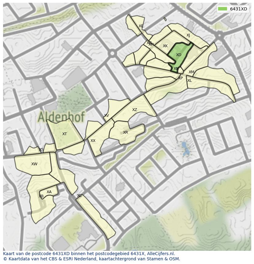 Afbeelding van het postcodegebied 6431 XD op de kaart.