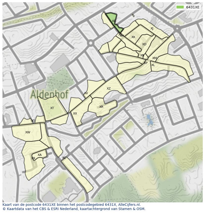 Afbeelding van het postcodegebied 6431 XE op de kaart.