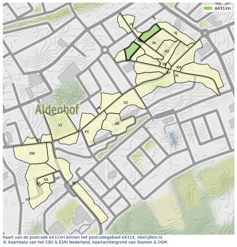 Afbeelding van het postcodegebied 6431 XH op de kaart.