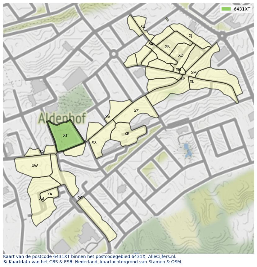 Afbeelding van het postcodegebied 6431 XT op de kaart.