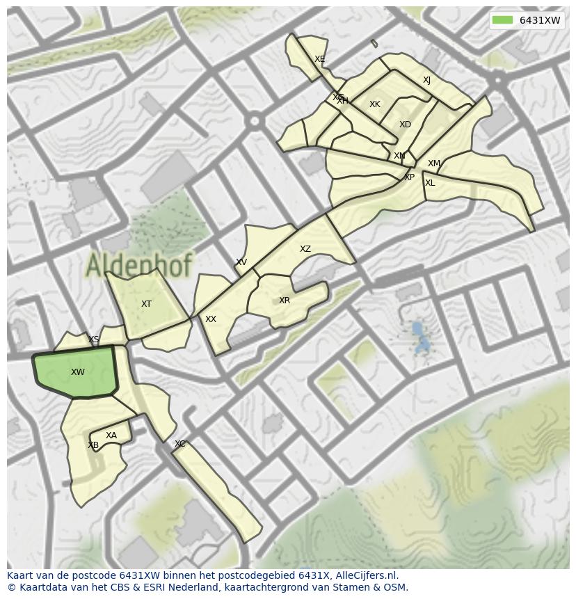 Afbeelding van het postcodegebied 6431 XW op de kaart.
