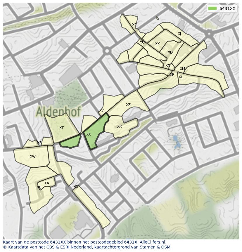 Afbeelding van het postcodegebied 6431 XX op de kaart.