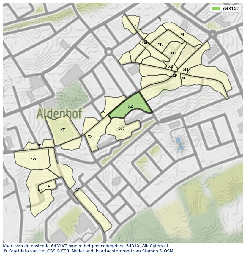 Afbeelding van het postcodegebied 6431 XZ op de kaart.