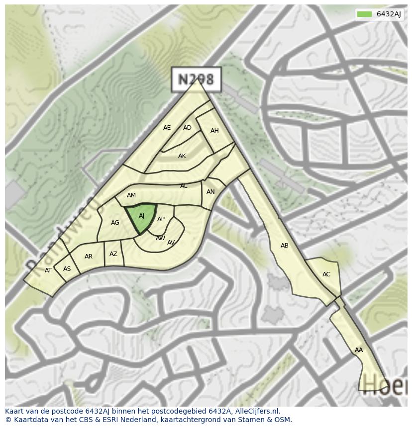 Afbeelding van het postcodegebied 6432 AJ op de kaart.
