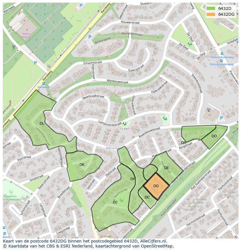 Afbeelding van het postcodegebied 6432 DG op de kaart.