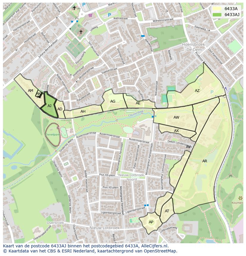 Afbeelding van het postcodegebied 6433 AJ op de kaart.