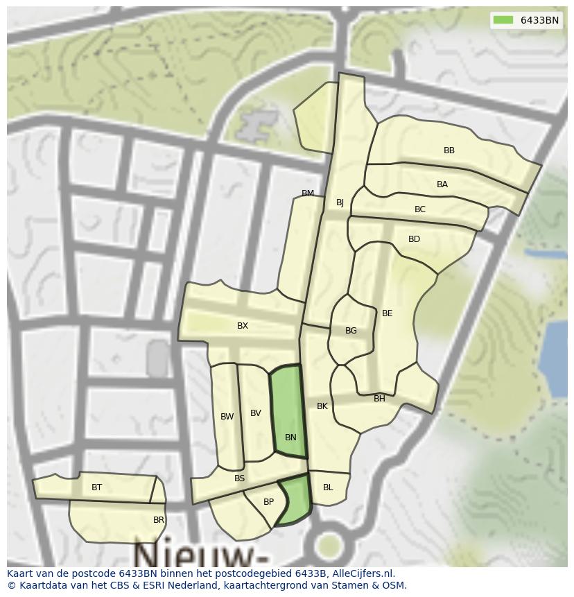 Afbeelding van het postcodegebied 6433 BN op de kaart.