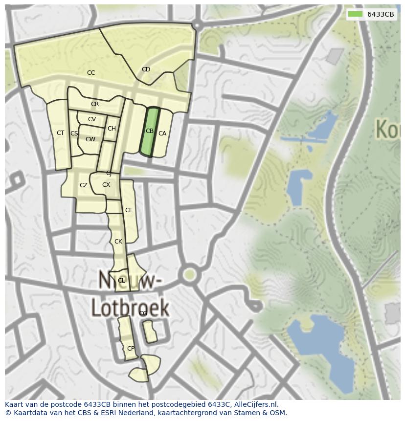 Afbeelding van het postcodegebied 6433 CB op de kaart.