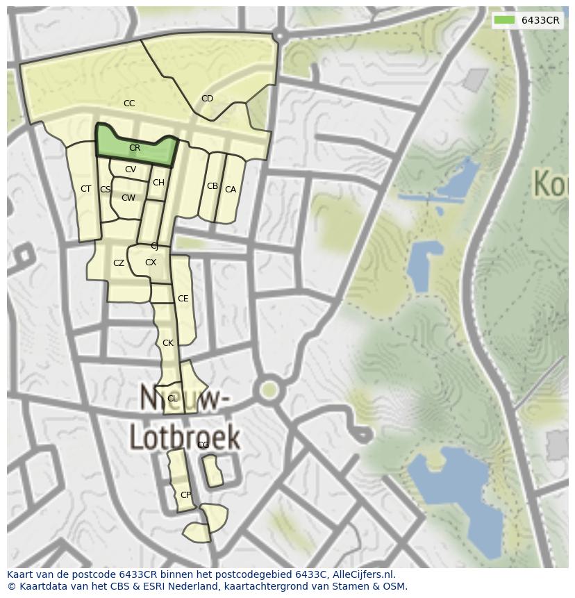 Afbeelding van het postcodegebied 6433 CR op de kaart.