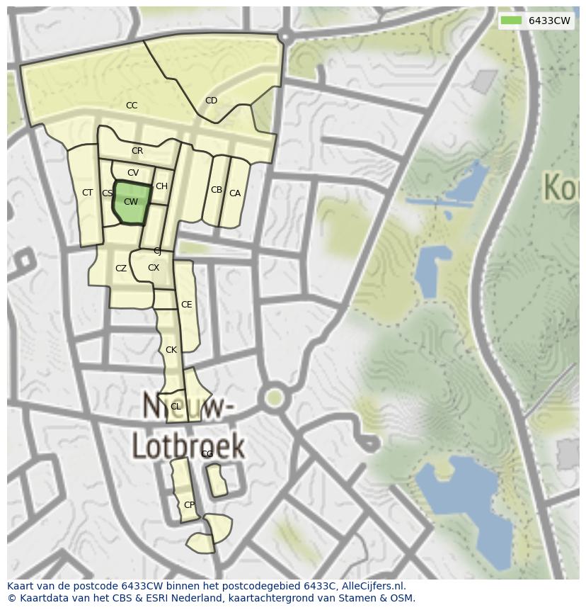 Afbeelding van het postcodegebied 6433 CW op de kaart.