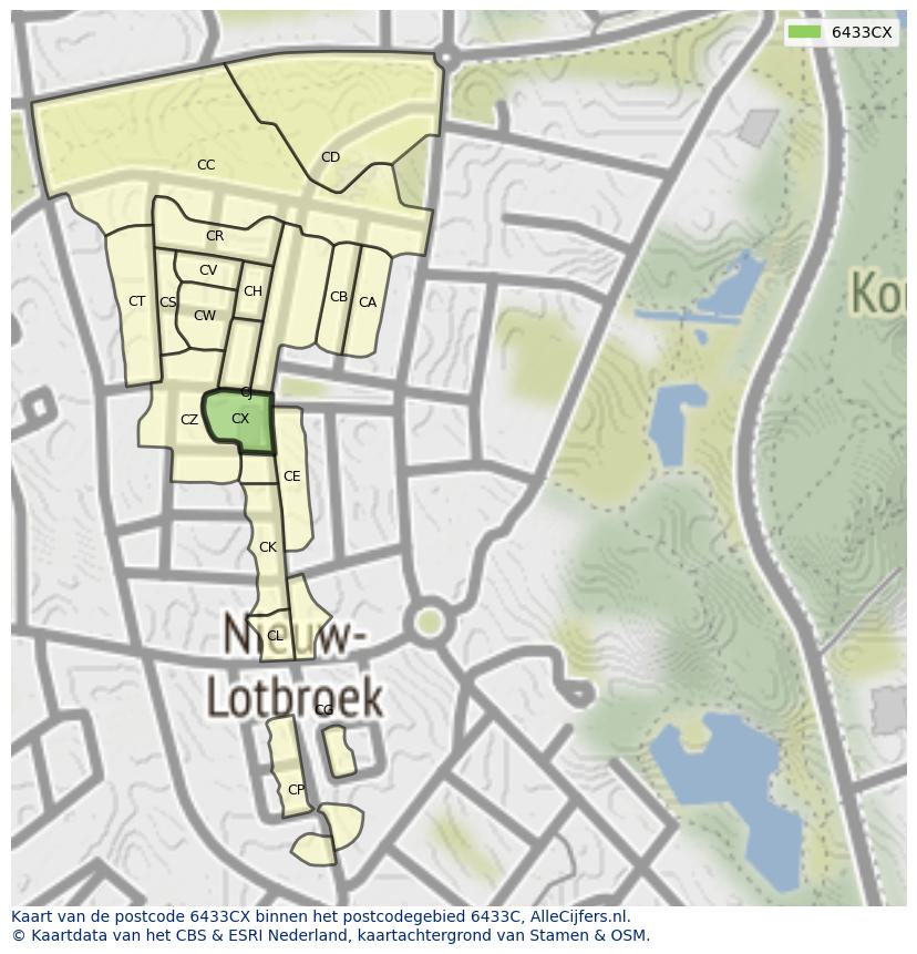 Afbeelding van het postcodegebied 6433 CX op de kaart.