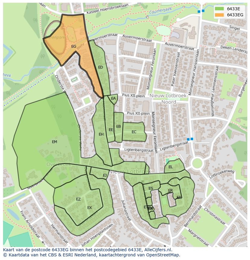 Afbeelding van het postcodegebied 6433 EG op de kaart.