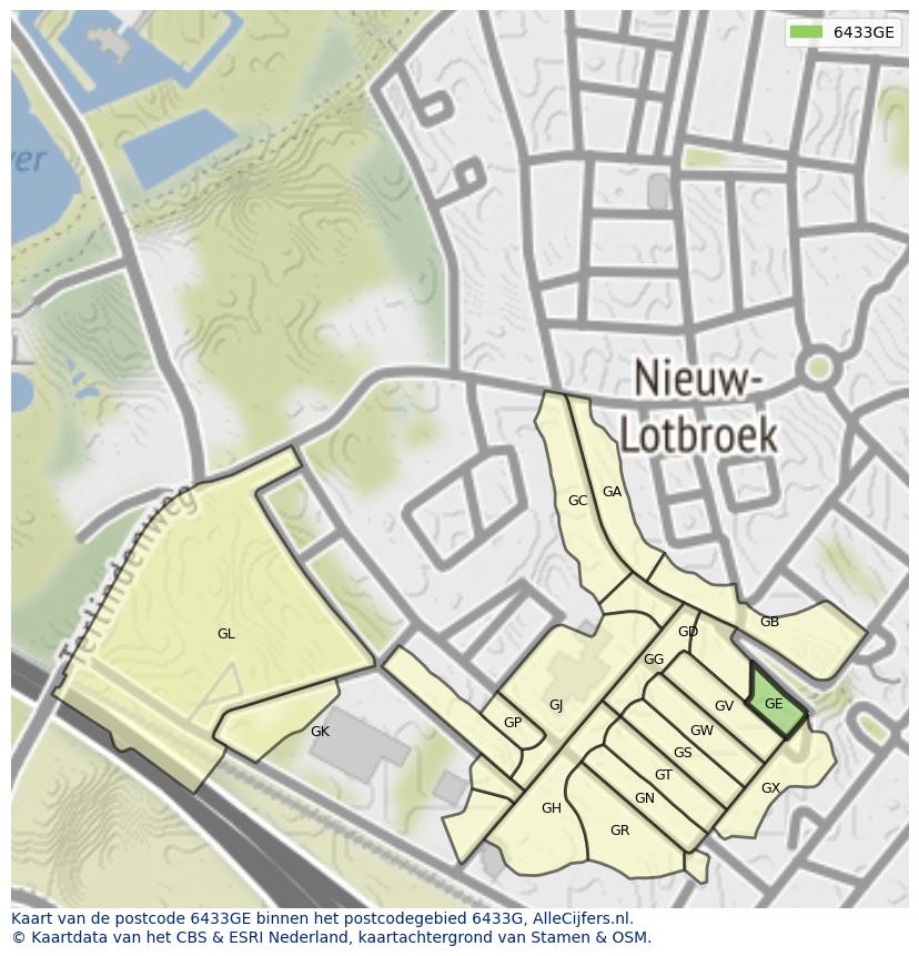 Afbeelding van het postcodegebied 6433 GE op de kaart.