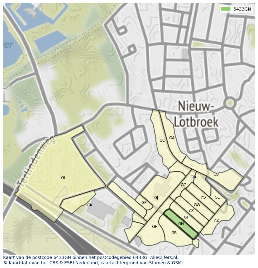 Afbeelding van het postcodegebied 6433 GN op de kaart.