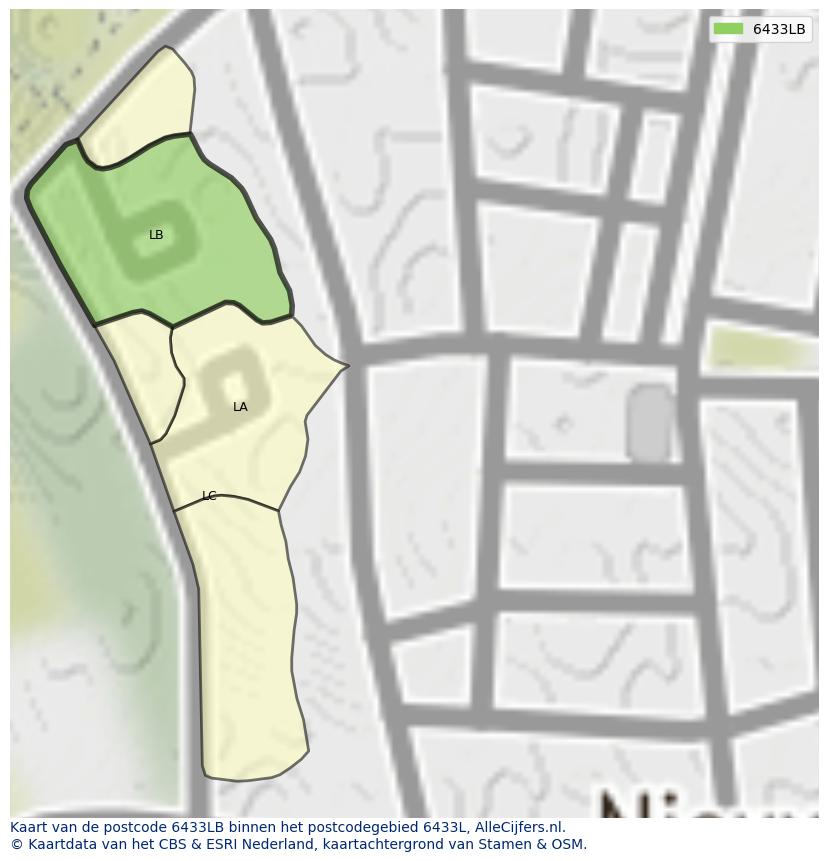 Afbeelding van het postcodegebied 6433 LB op de kaart.