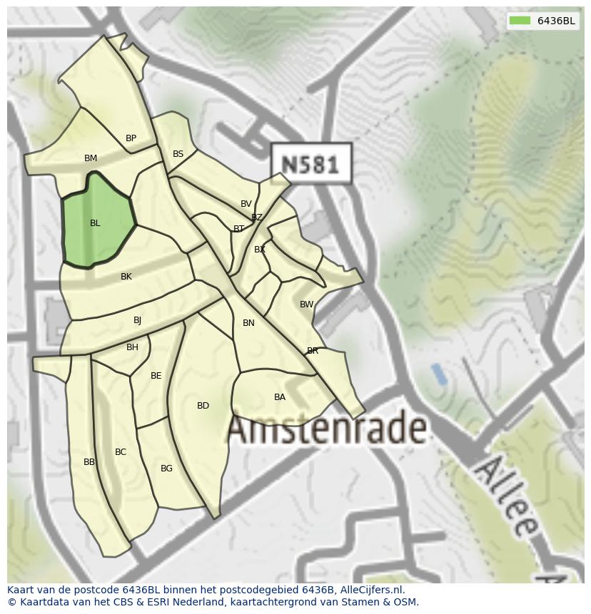 Afbeelding van het postcodegebied 6436 BL op de kaart.
