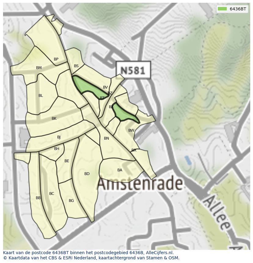 Afbeelding van het postcodegebied 6436 BT op de kaart.